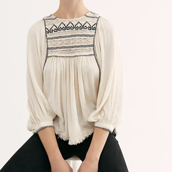 Free PEOPLE Cyprus Avenue embroidered top blouse xs boho bohemian - Picture 7 of 16